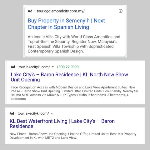 Country Garden Google ad for Danga Bay