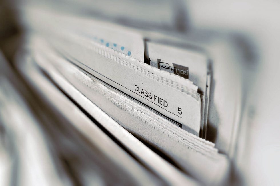 Print advertisement placed in a newspaper