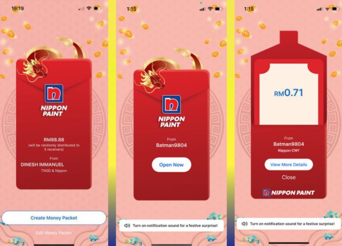 Nippon Paint branded Chinese New Year Money Packet on Touch n Go eWallet