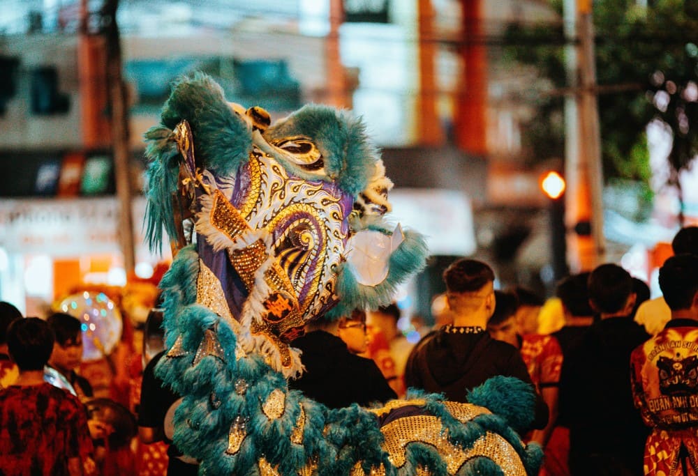 Lion dance performance for Chinese New Year in Malaysia